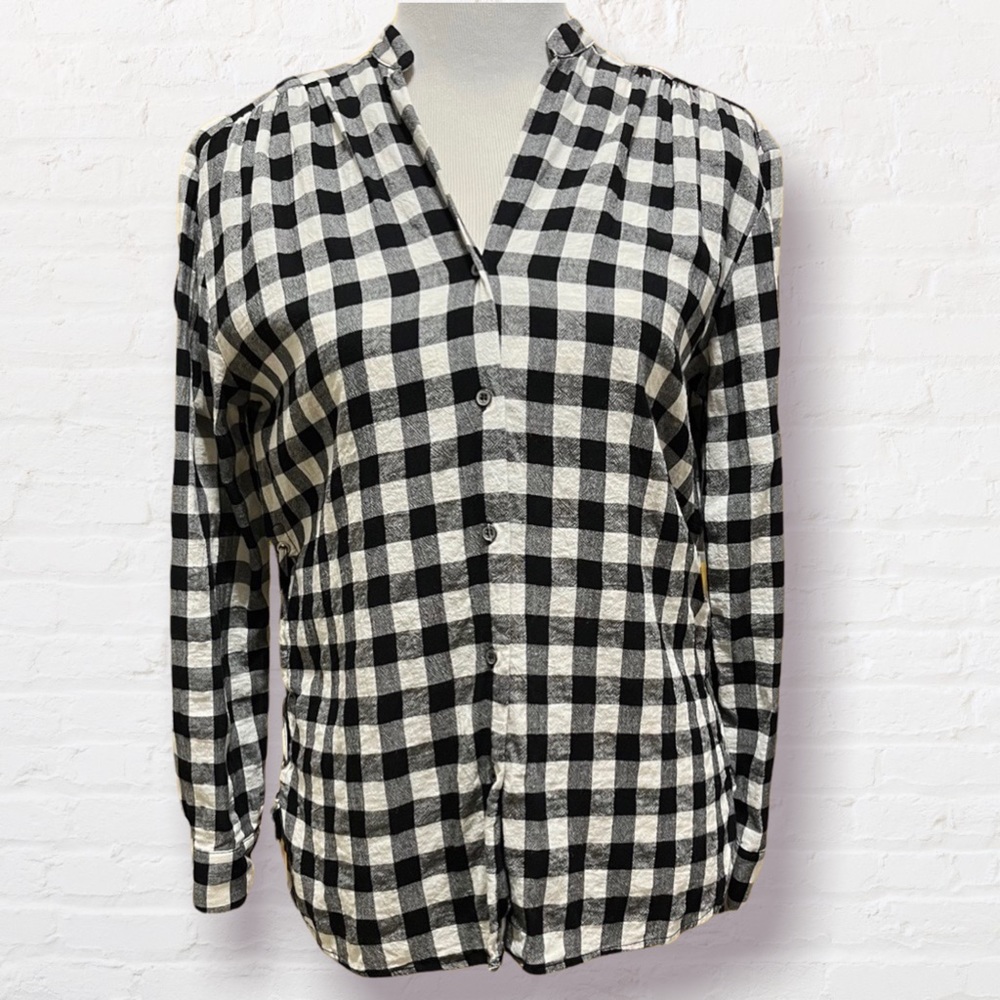 Dress Forum Los Angeles Black and White Buffalo Check Long Sleeve Blouse